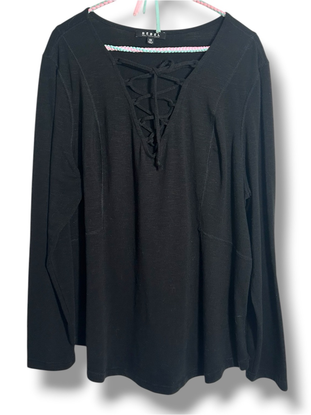 Rebel Black Lace Up Top – Size 2X